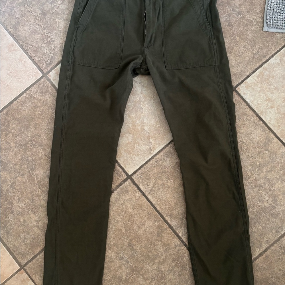 Tellason Olive Sateen Fatigue Pants Slim Fit